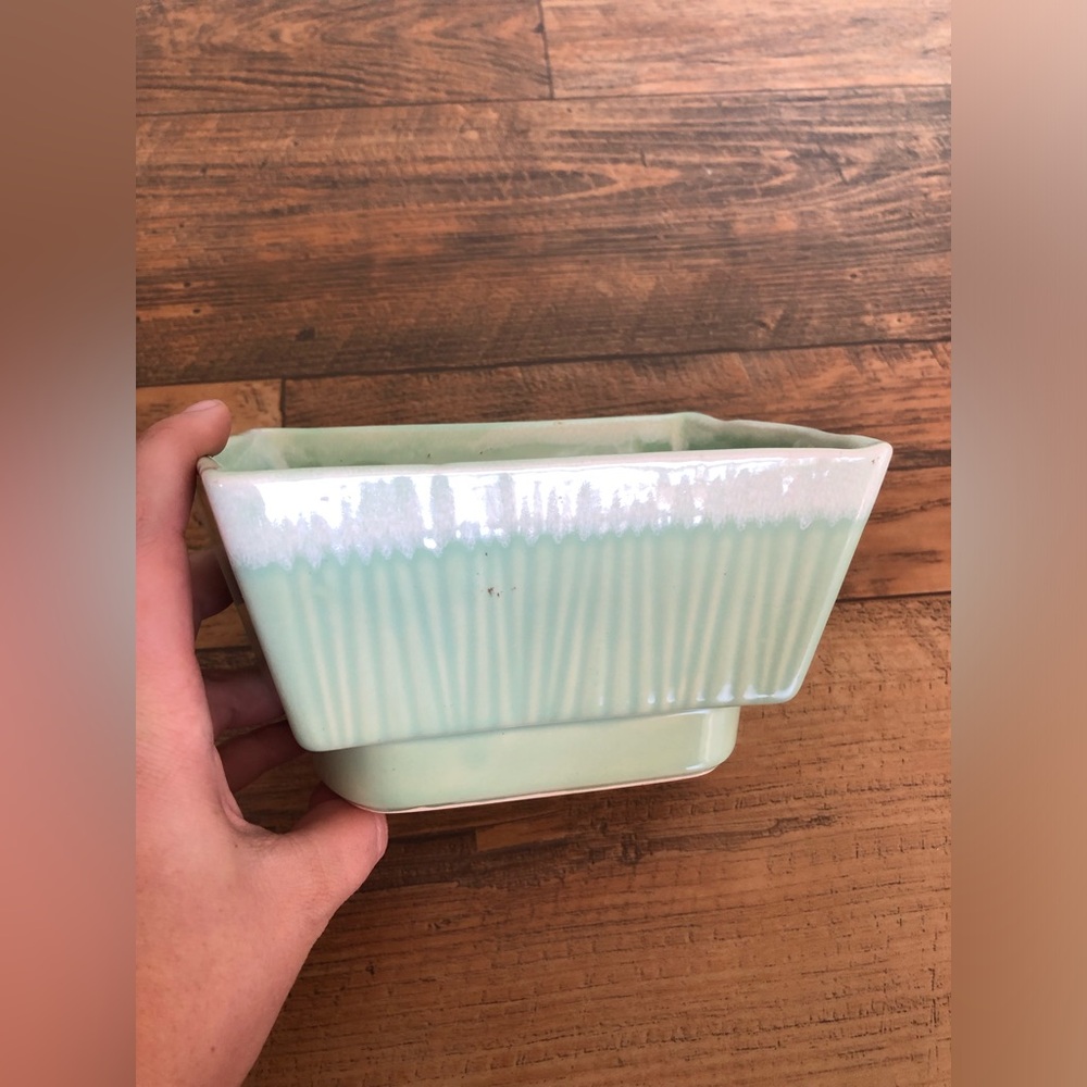 Cookson Pottery MCM Planter Footed Sea Green White Drip Art Deco Vintage Jade